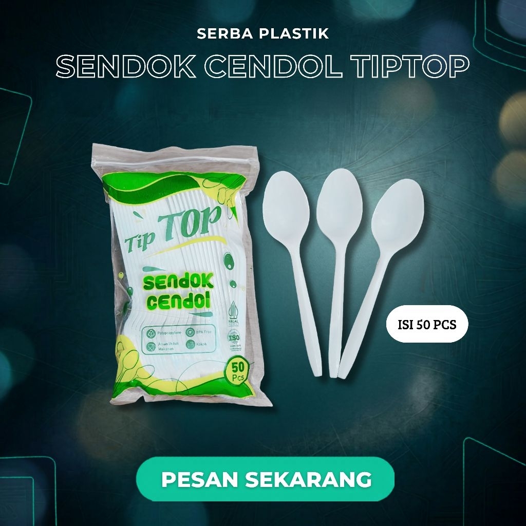 Sendok Cendol TIPTOP Plastik Transparan Bening Isi 50 Pcs - Sendok Bebek Pendek Sekali Pakai Tebal -