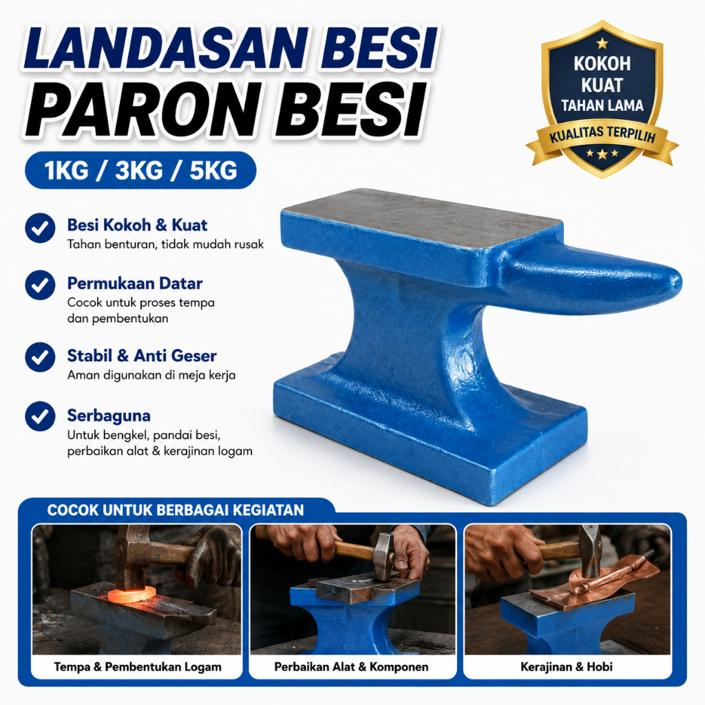 Landasan Besi Paron Besi Tempa 1KG 3KG 5KG Alas Kerja Pandai Besi Bengkel Logam