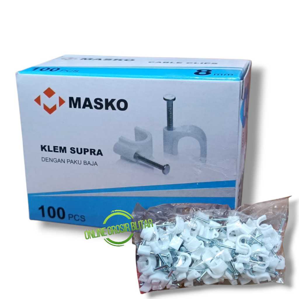 MASKO Klem Supra Box 8mm Klem Kabel Paku Beton Baja KOTAK isi 100 pcs