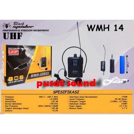 Mic Wireless Black Spider Wmh 14 Single Mic Headset Original Wmh14