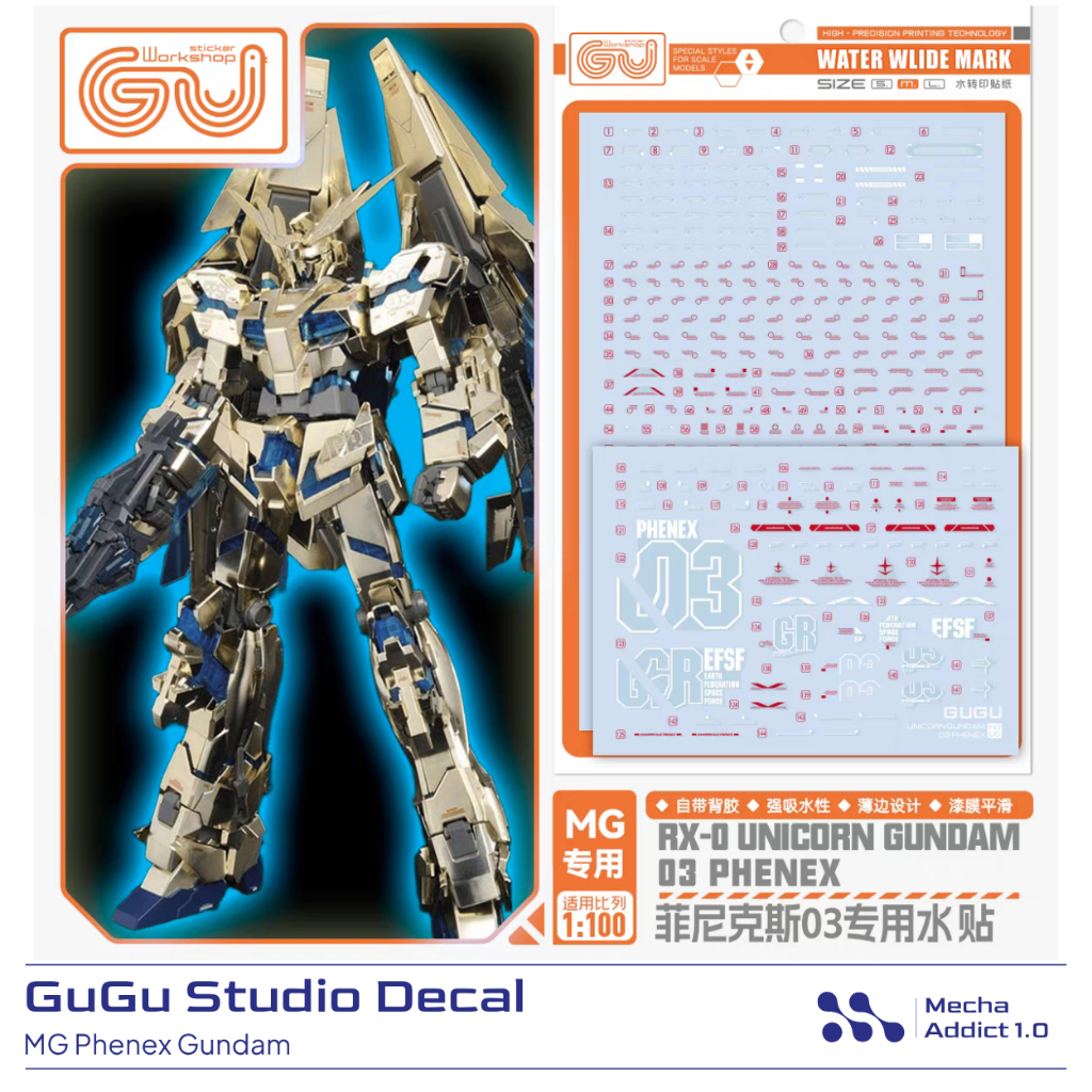 Water Slide Decal MG Phenex Gundam By GUGU