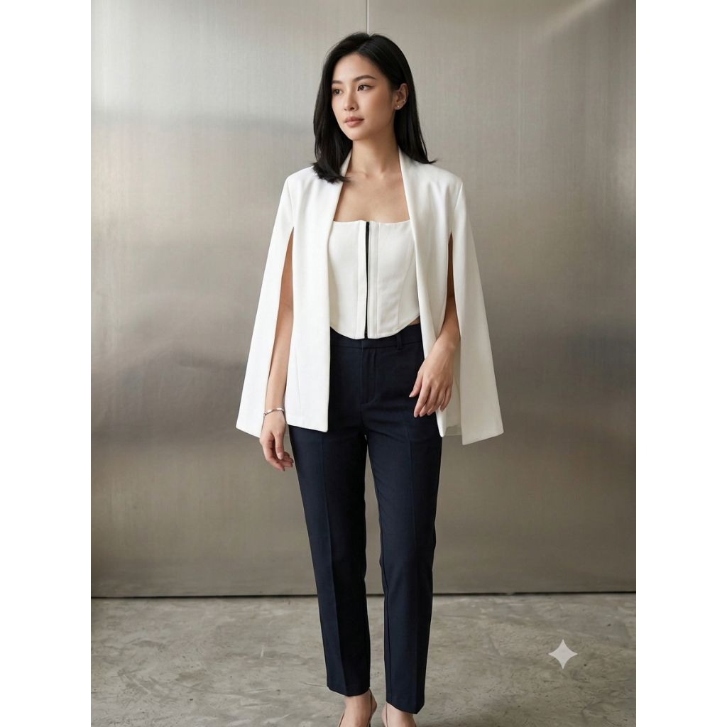 [PRELOVED] Set Cape Blazer Wanita Premium Off-White + Inner Kemben Sleting Depan / Blazer elegan ( W