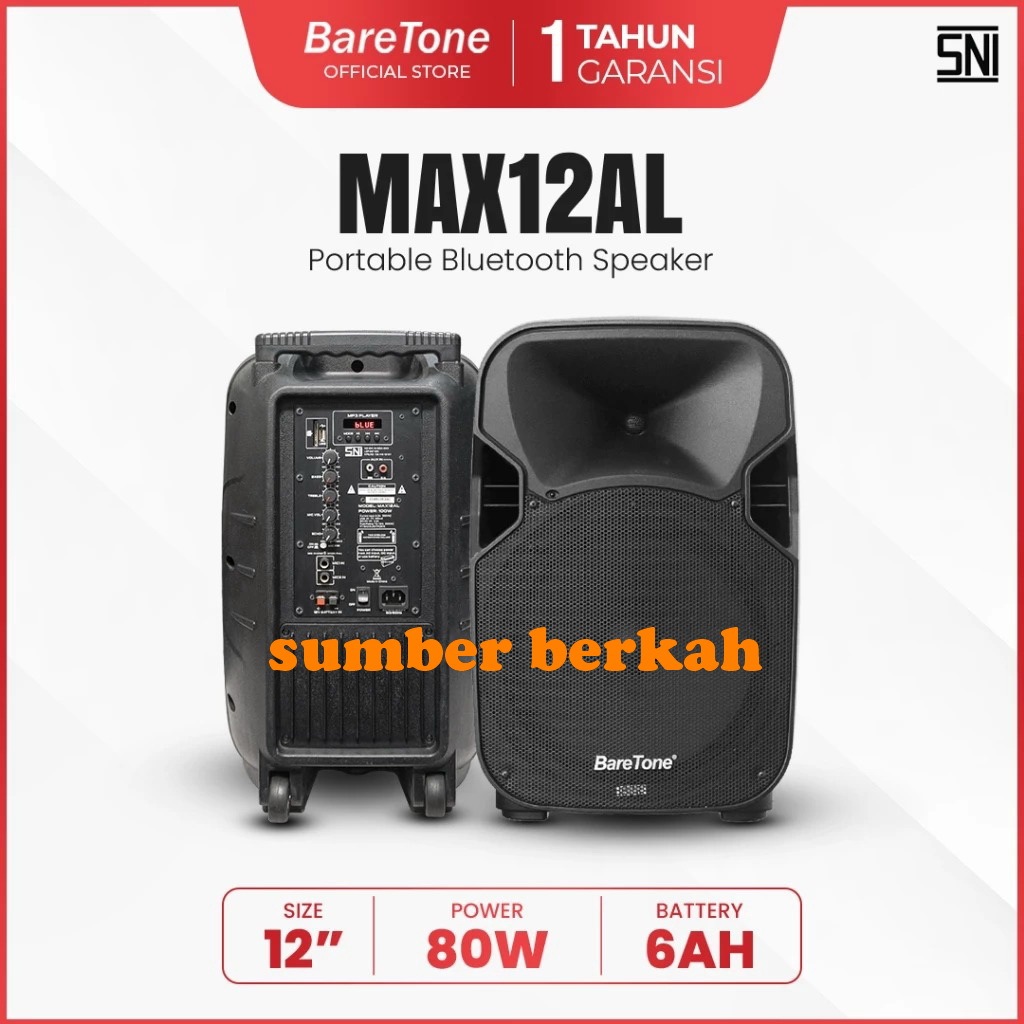 SPEAKER PORTABLE BARETONE MAX12AL RESMI BARETONE SPEAKER MAX 12AL  BLUTOOTH GARANSI RESMI
