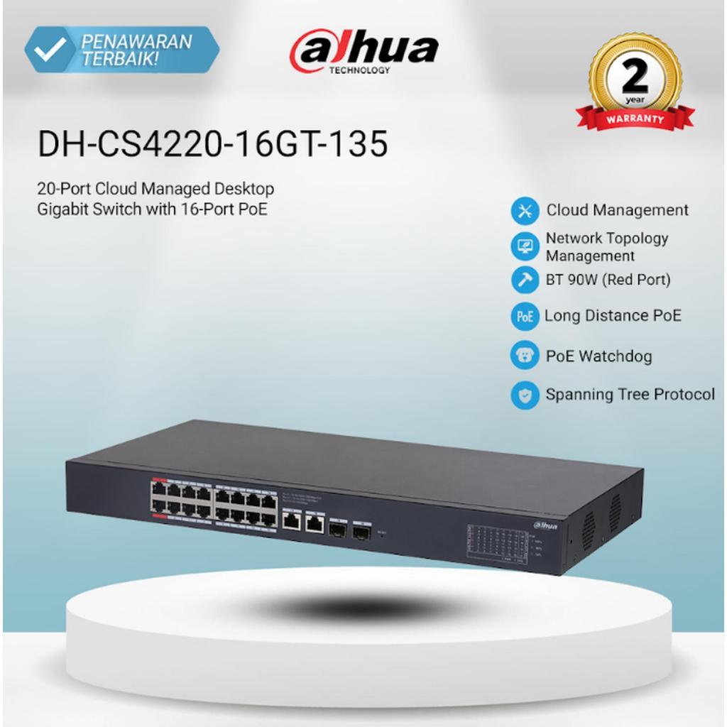 Switch Poe Dahua DH-CS4220-16GT-135 - DAHUA SMART MANAGED GIGABIT SWITCH 16 PORT POE