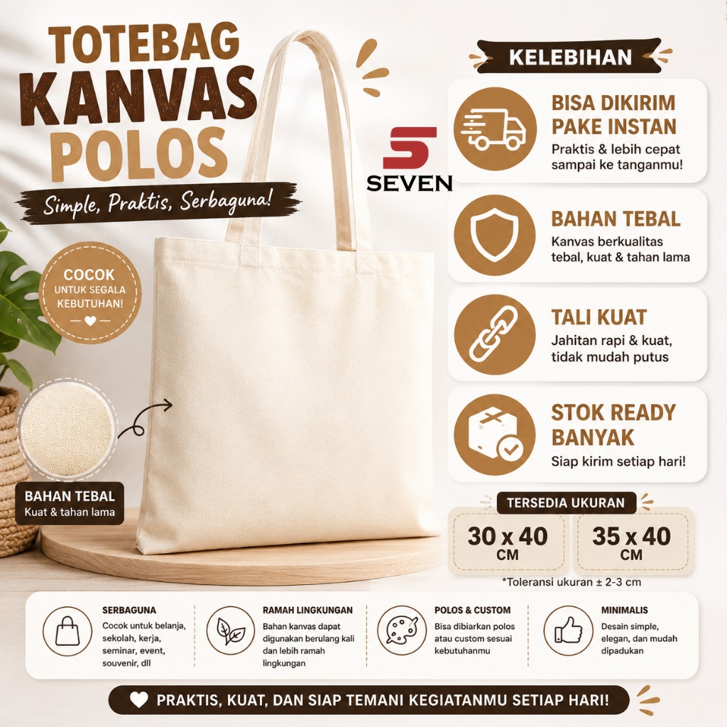 TOTEBAG PUTIH POLOS BAHAN KANVAS TAS TOTE 35x40 cm