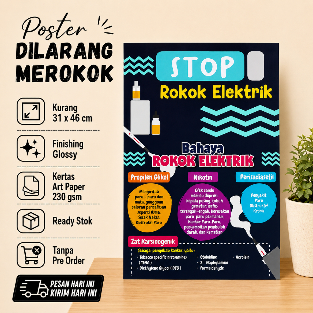 Poster Stop Rokok Elektrik - Bahaya Vape - Bahaya Rokok Elektrik - Poster Kesehatan