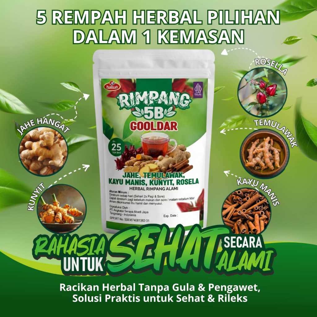 Teh Herbal Rimpang 5B Gooldar Isi 25 Tea Bag Jahe Temulawak Kayu Manis Kunyit Rosella