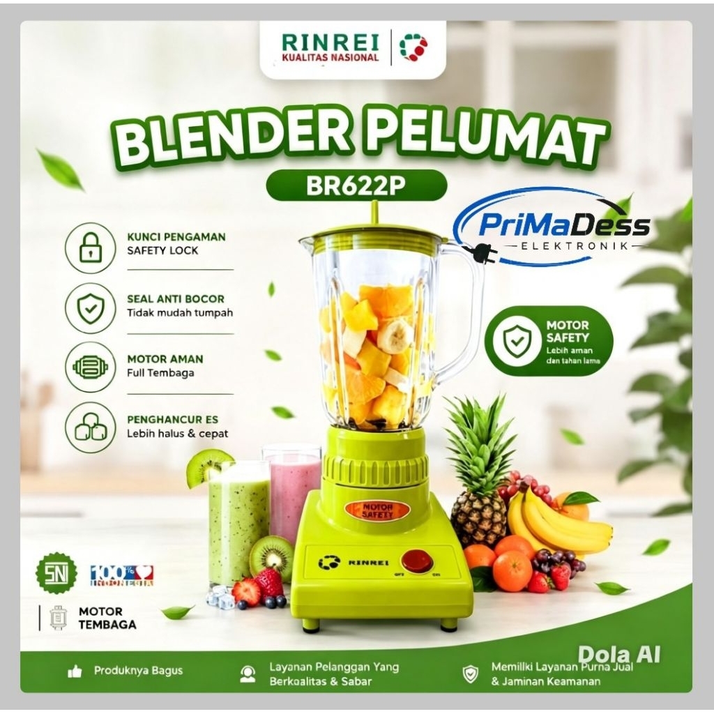 Blender 1 Liter Rinrei BR 622 Pelumat 2in1 Plastik | Blender Rinrei BR-622P