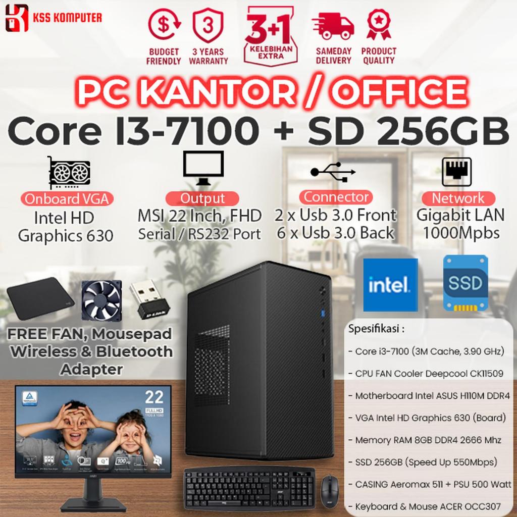 [Baru] Komputer/PC Rakitan Core i3 7100 + RAM 16GB DDR4 + Monitor 22 Inch LED