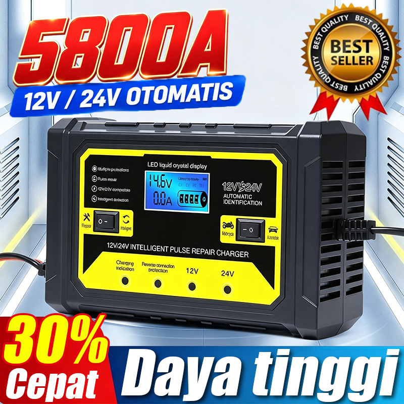 Charger Aki Mobil 12V/24V 5800A Automatic Fast Smart Fast Charger charging Truk Cas Aki Cepat Pengis