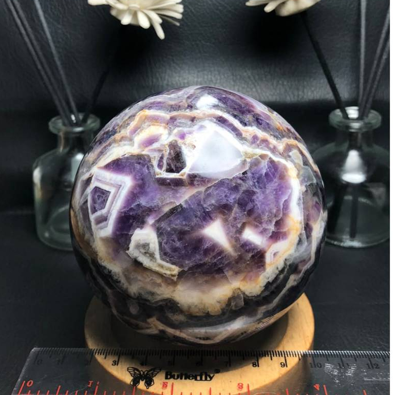 Batu Kristal Sphere Dream Amethyst Chevron Natural Top Quality (2) Batu Asli Alam