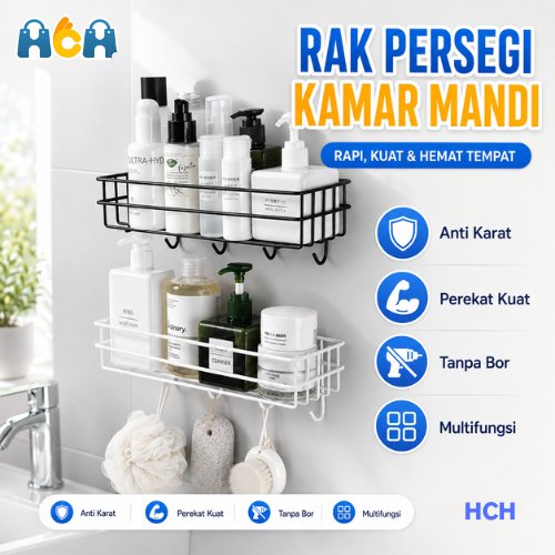HCH Rak Persegi Kamar Mandi Rak Dapur Tempat Penyimpanan Serbaguna Rak Besi Gantung Tempelan Dinding
