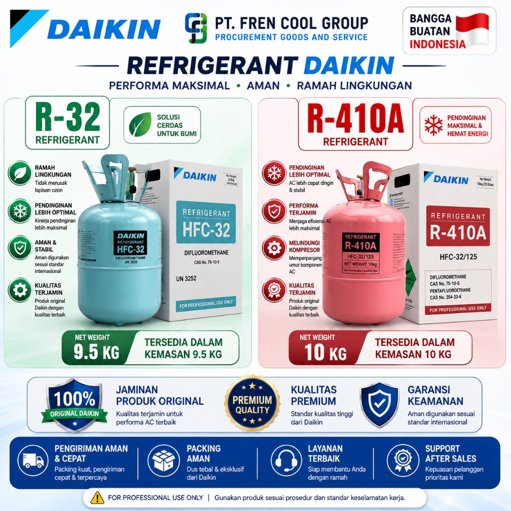 Freon AC Daikin Original R32 9.5Kg & R410A 10Kg Refrigerant Garansi Original | MEDAN