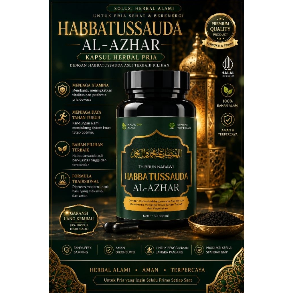 Habbatussauda Al-Azhar 1 Botol 33 Kapsul - Grade A, Murni Tanpa Campuran, Dosis Tepat
