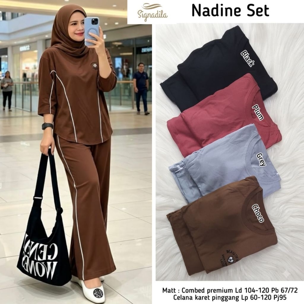Signadila - Nadine set setelan celana bahan combad polos