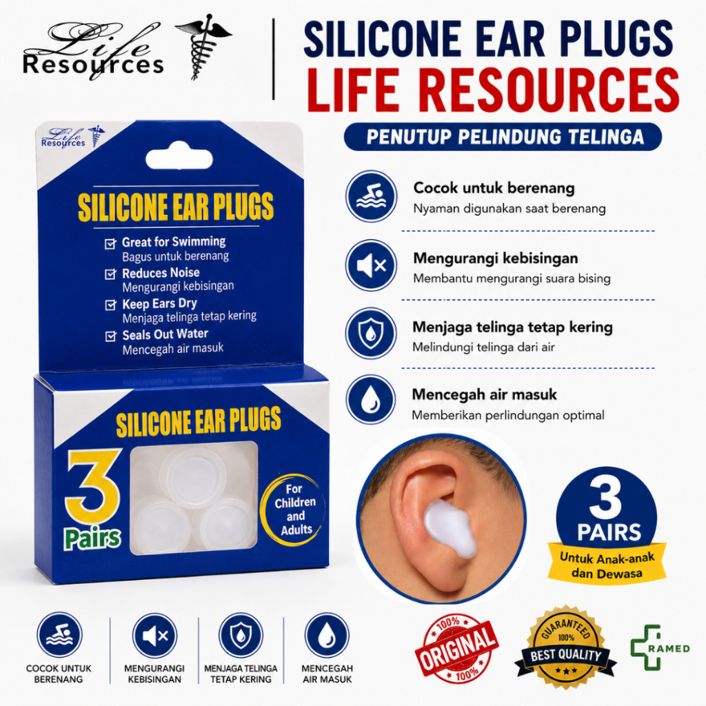 Life Resources Silicone Ear Plug | Penyumbat Telinga Waterproof | Pelindung Telinga Anti Bising