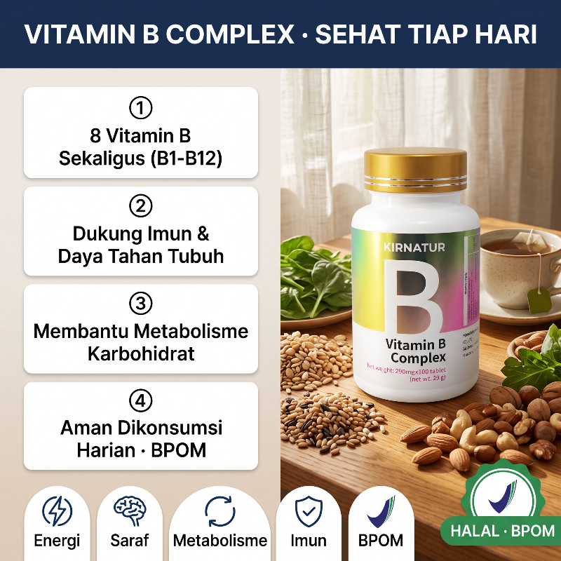 Vitamin B Complex Suplemen Nutrisi untuk Kesehatan Pria Wanita Dewasa Kerja Berat Bebas Kekurangan V