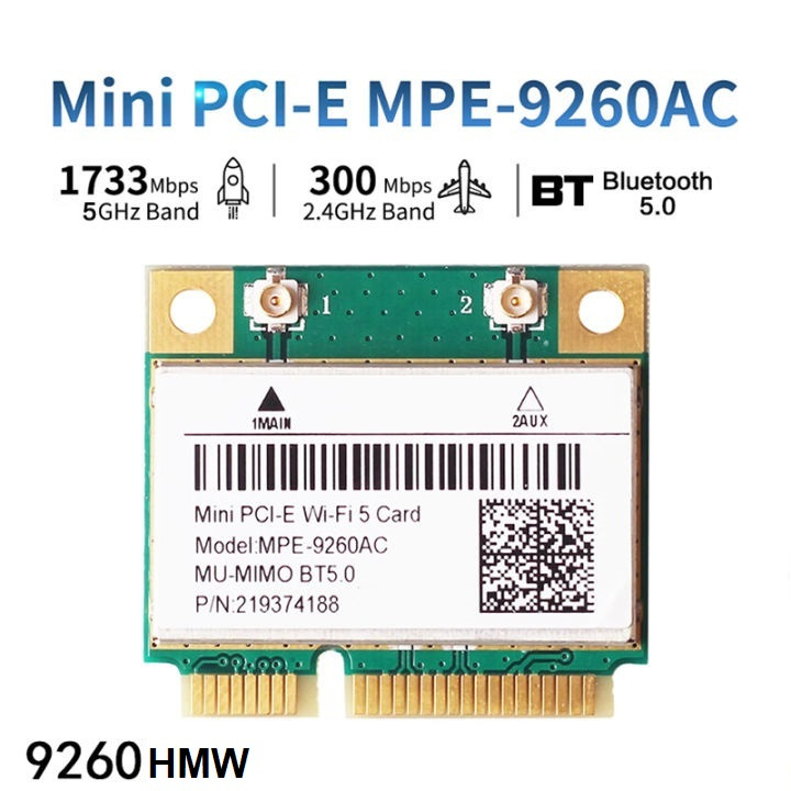 Wifi 5 Card Wireless Intel AC Bluetooth 5.0 HALF MINI PCIE 9260 5.8Ghz 2.4Ghz 5G 5Ghz 2Ghz