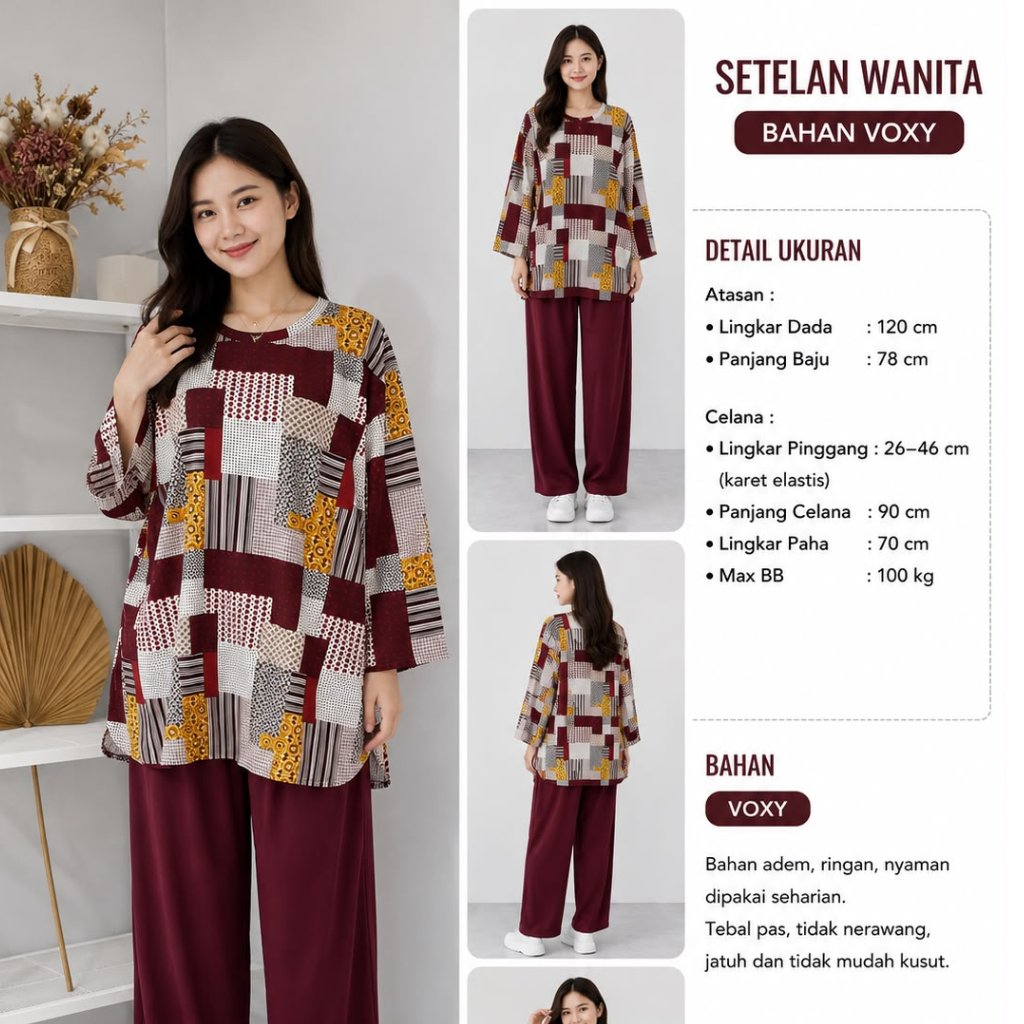 Setelan wanita LD 120 bahan voxy premium