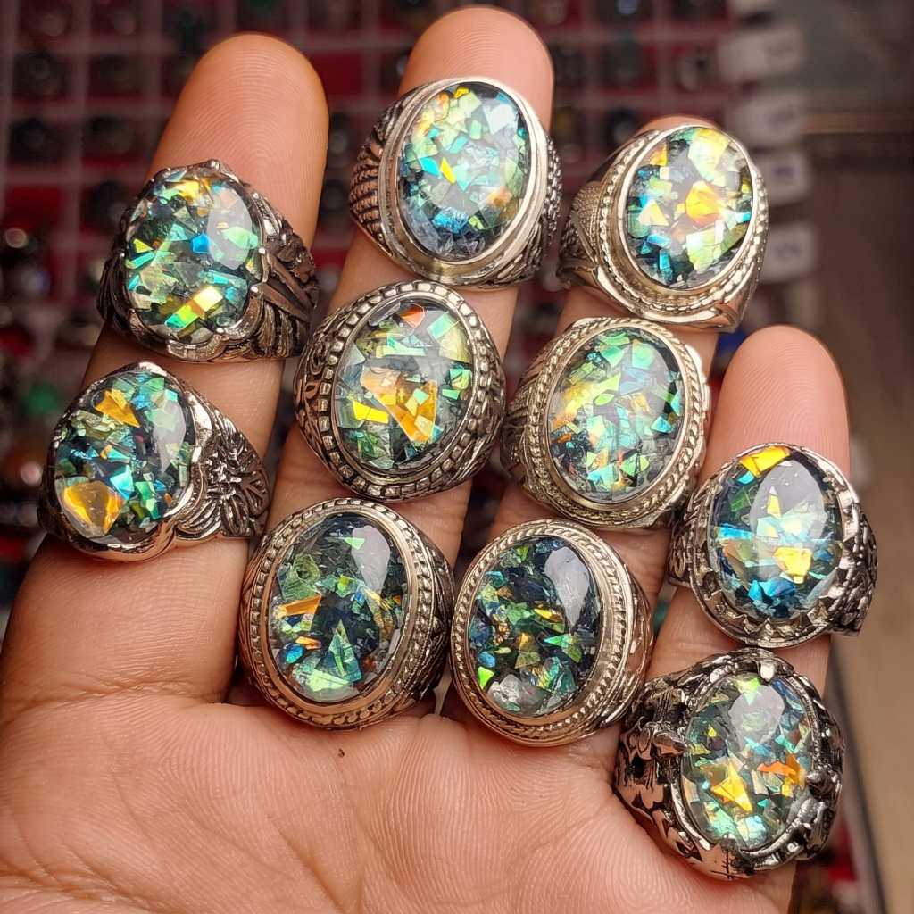 Cincin batu black opal kalimaya banten sempur RS full jarong pelangi