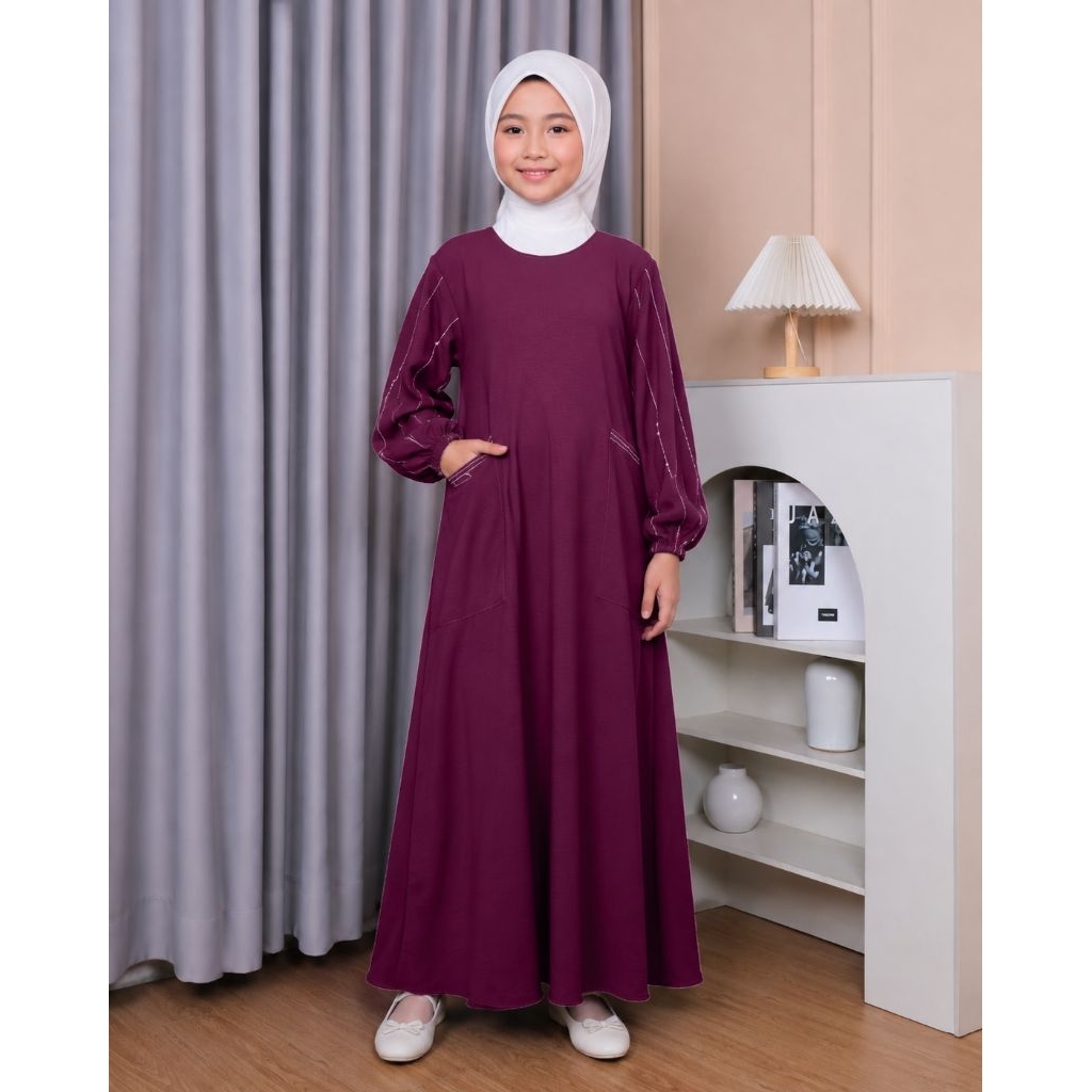 habibah kids gamis anak  bahan crinkle usia 3-10 tahun
