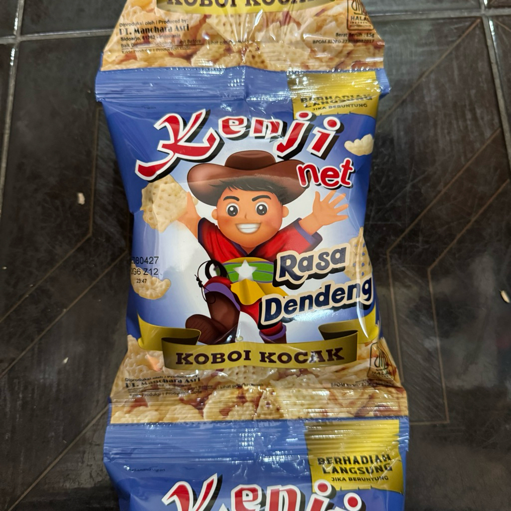 Snack Kenji Net DENDENG 1 Renceng isi 10 Pcs Chiki Jadul Biru Koboi Kocak