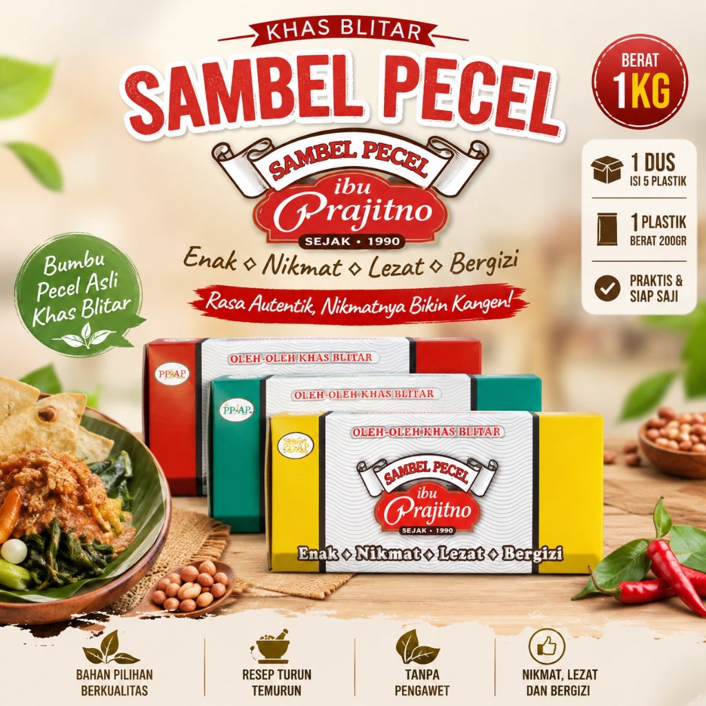 SAMBEL PECEL IBU PRAJITNO 1KG BUMBU PECEL OLEH OLEH KHAS BLITAR / OODABLI ASLI BLITAR MADIUN