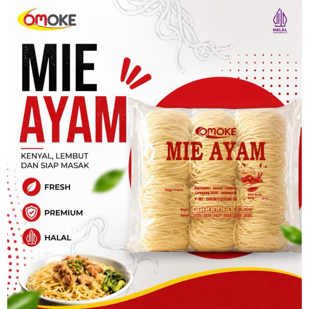 Mie Ayam Basah Mentah Frozen Homemade 1 Kg Isi 12 Gulung