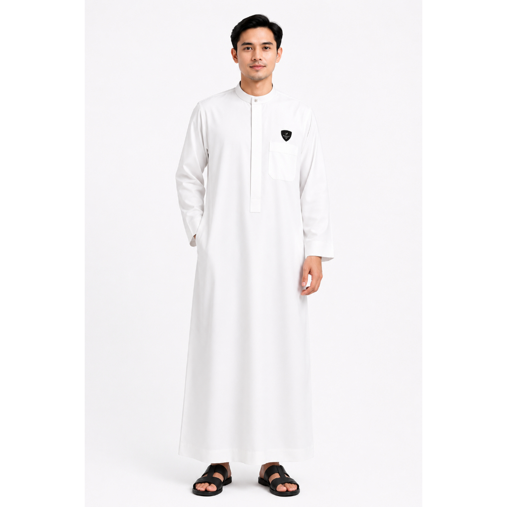 Jubah Samase Basic Reg White PJG l Koko Pria Putih Lengan Panjang Model Modern Dengan Saku Dan Logo 