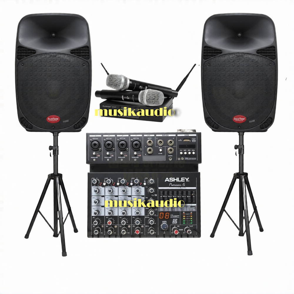 Paket Speaker aktif pasif Baretone 15 inch mic Wireless ashley Ori