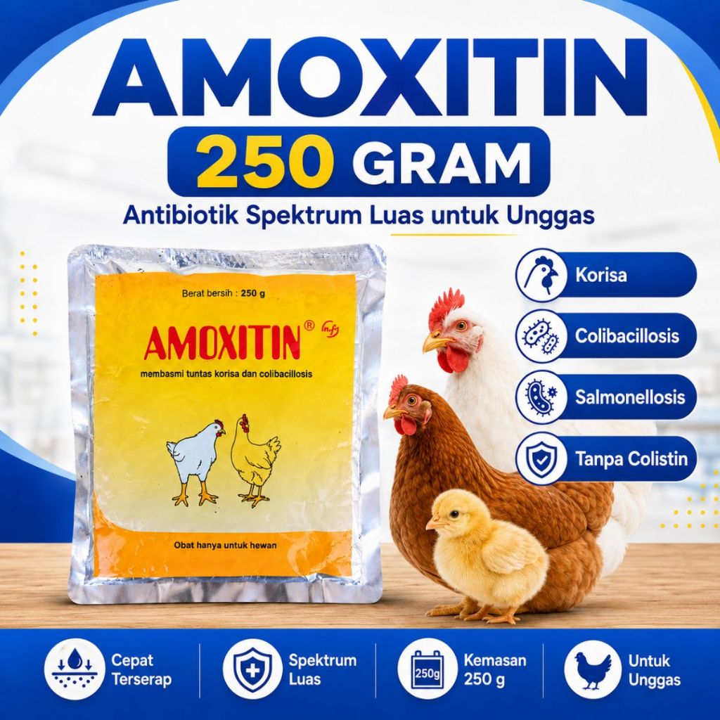 AMOXITIN 250GR Original Obat Ayam dan Unggas, Bantu Perawatan Korisa Pilek Snot Ngorok Colibacillosi