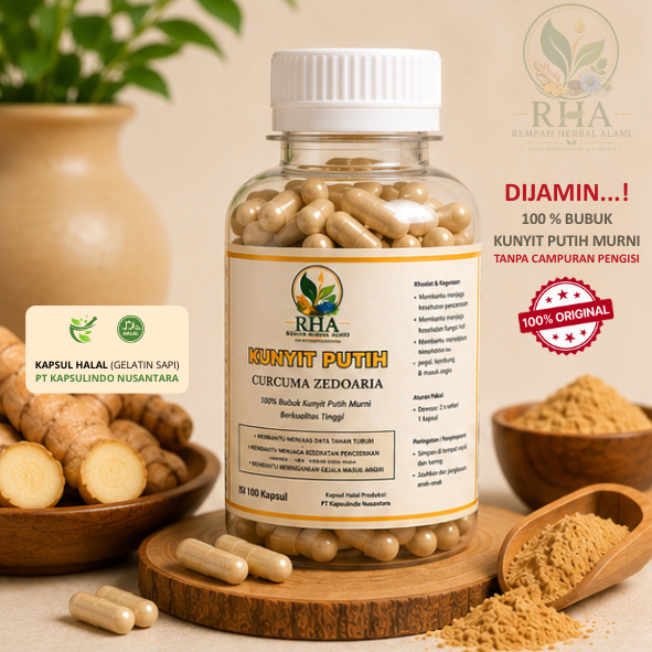 Kapsul Kunyit Putih (Curcuma zedoaria) Bubuk Murni Isi 100 Kapsul (ori, asli, original)