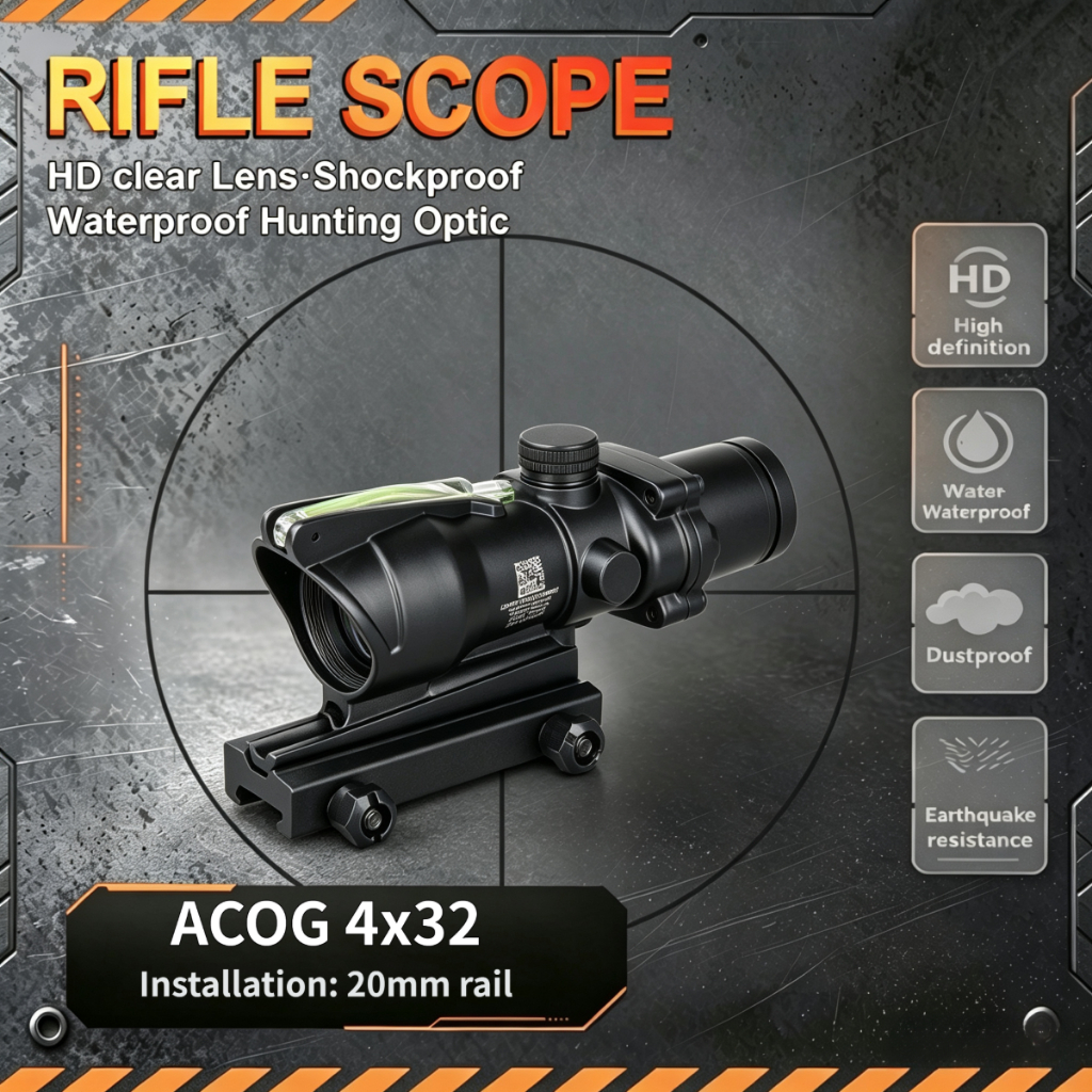 2 MOA Trijicon ACOG 4X32mm Riflescope dengan Iluminasi Reticle Crosshair Merah/Hijau dan Serat Optik