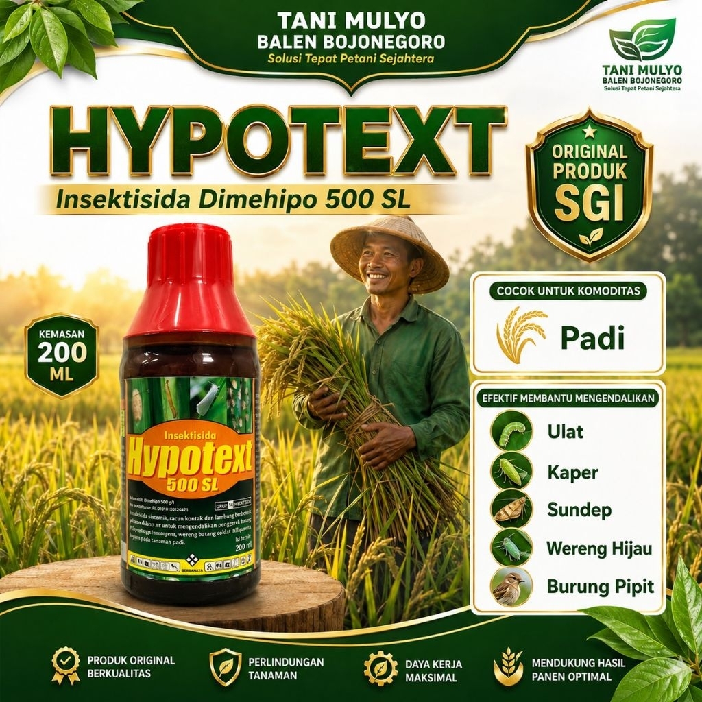 HYPOTEXT 500 SL Insektisida Dimehipo 500 SL 200 ML Original SGI Pembasmi Ulat Kaper Sundep Wereng Hi