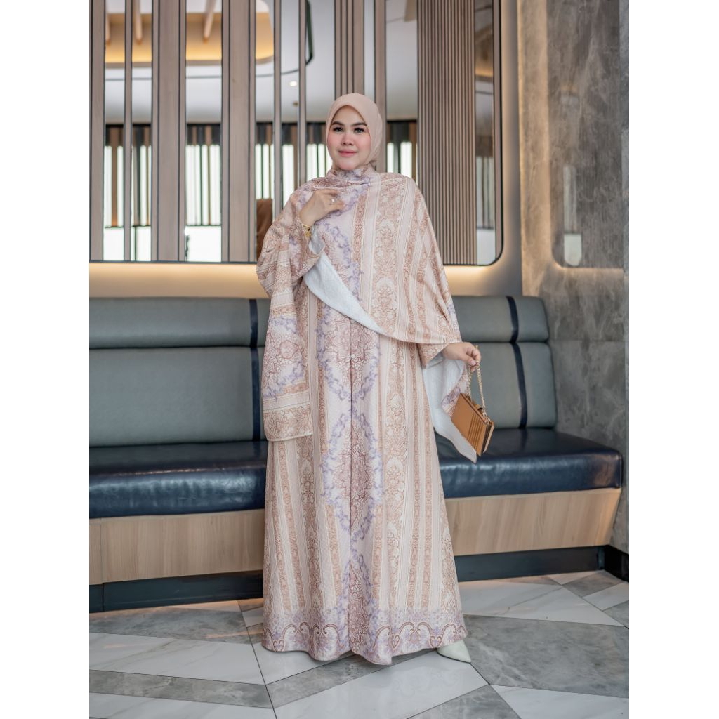 ABAYA KHASMIR SET PASHMINA ORI BY SYAFEERA BUSUI FRIENDLY LD 110 BAHAN DOBBY PRINTING