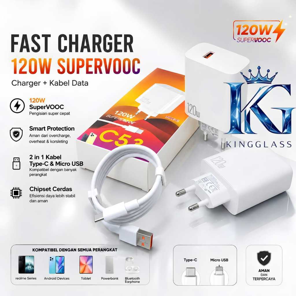 Charger Realme C53 5G 120W Support FastCharging Kompatible Semua HP Smartphone Android [MA]
