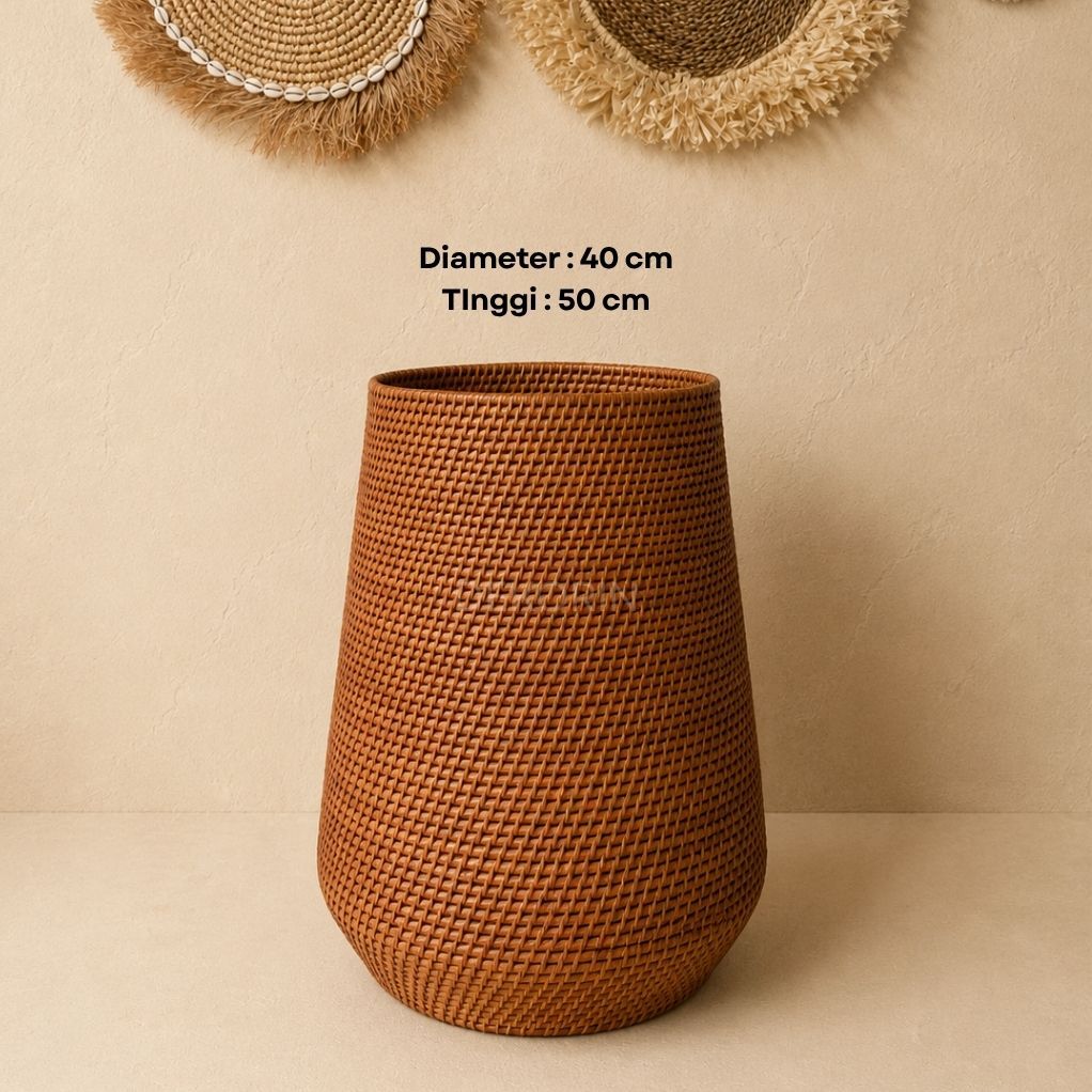 Keranjang Laundry Serbaguna Rotan | Keranjang Pakaian Kotor Anyaman Rotan | Cover Pot Rotan Besar