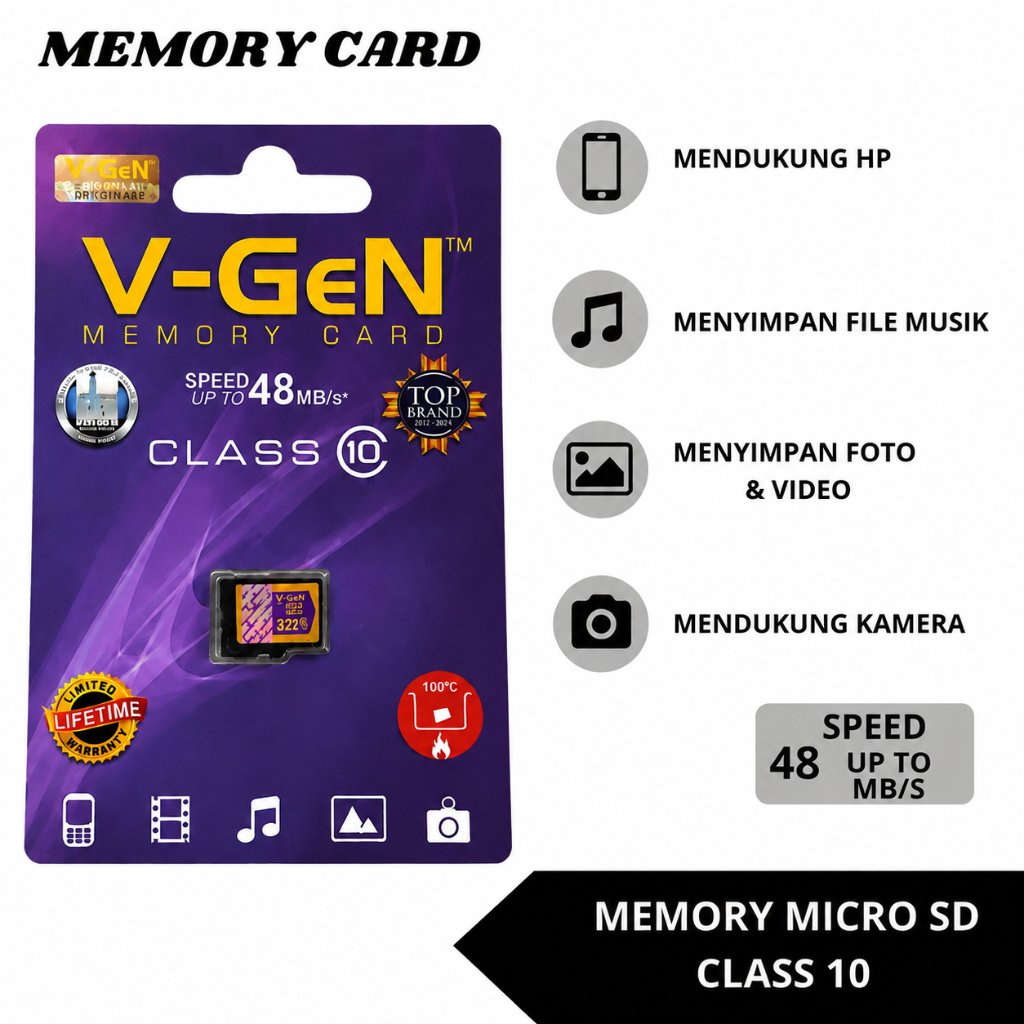 V-GEN Micro SD Memory Card Original Class 10 32GB 64GB 128GB 512GB Kartu Memori High Speed untuk HP 