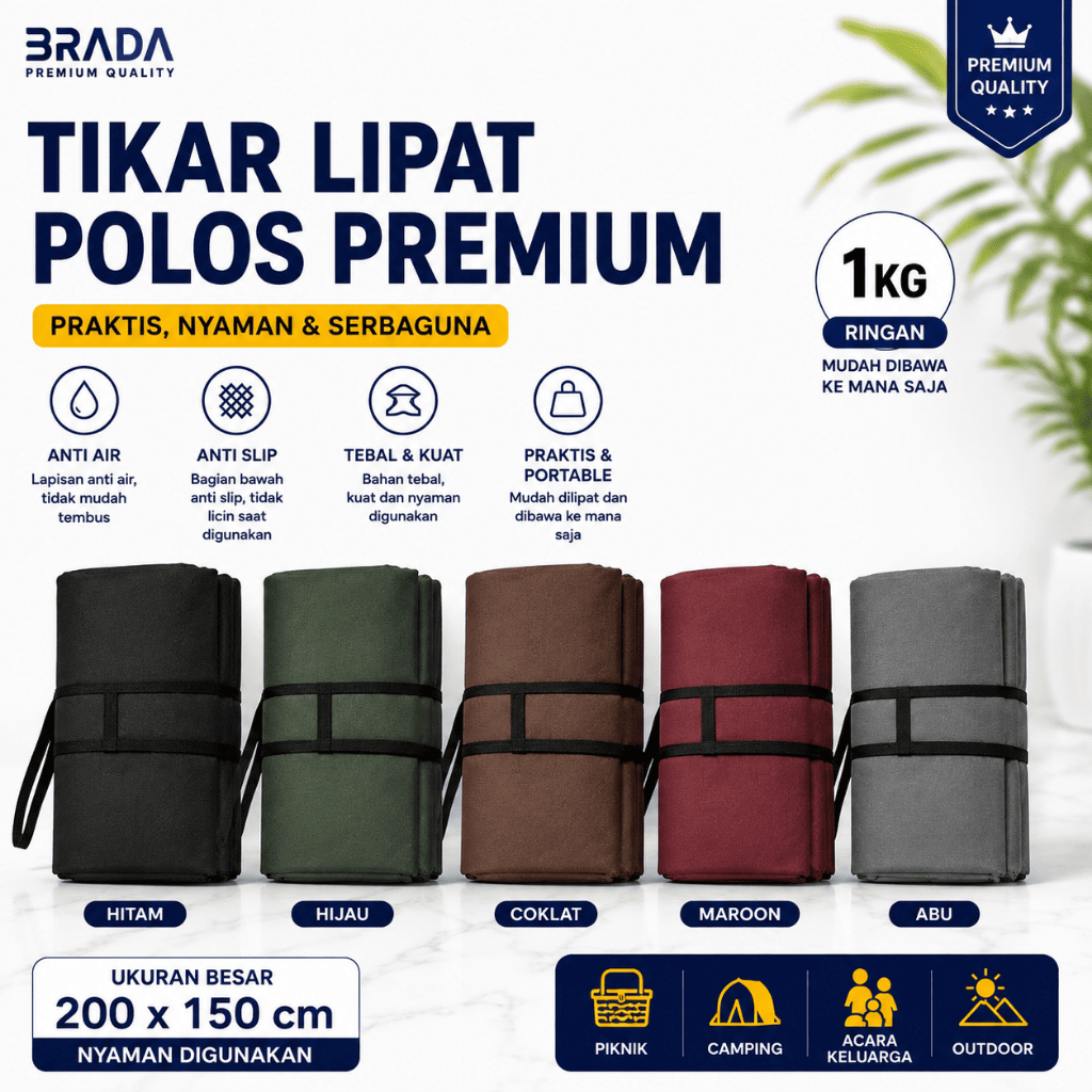 Karpet Tikar Lipat Piknik Polos dan Karakter 200x150cm Anti Air Waterproof