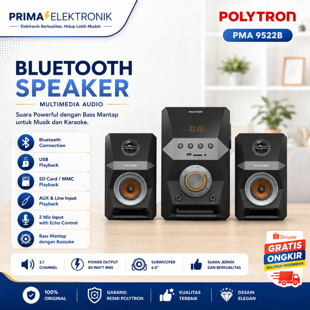 POLYTRON Bluetooth Speaker Multimedia Karaoke PMA9522B/PMA-9522B/PMA 9522B/Polytron Speaker Karaoke/