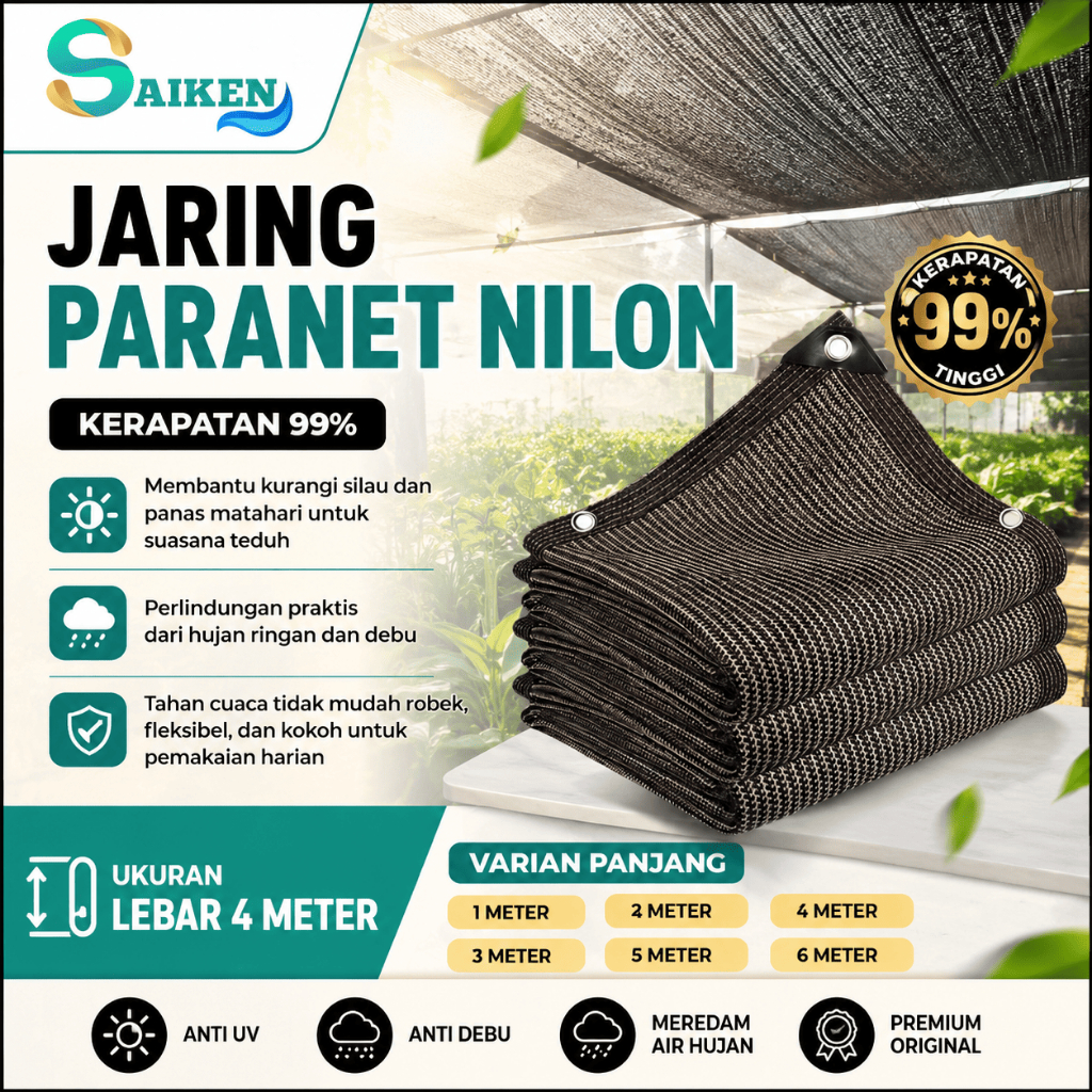 Jaring Paranet 99% Nilon Asli 4 Meter | Paranet Anti UV Tahan Cuaca Warna Coklat