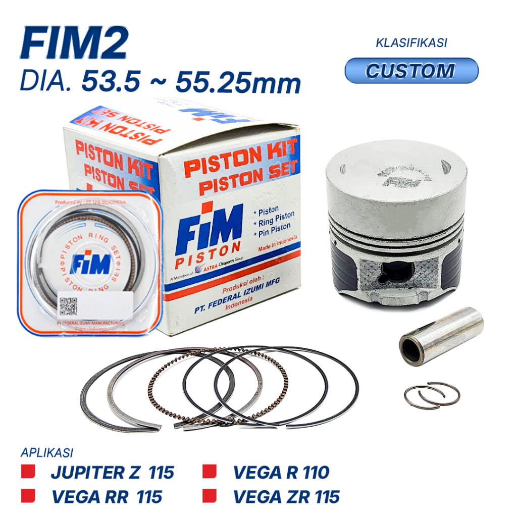 PISTON KIT FIM2 Jupiter Z, Vega R Custom Dome Mentah diameter 53.5 - 55.25 pen 13