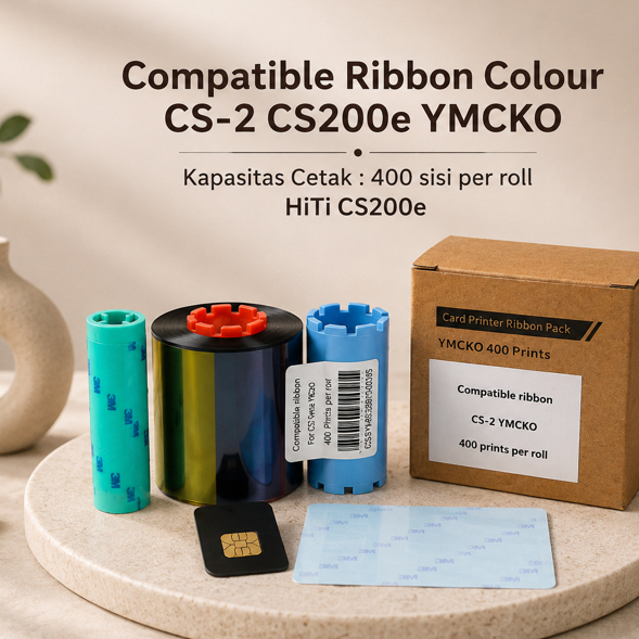 Compatible Ribbon Colour CS-2 CS200e YMCKO - Kapasitas Cetak : 400 sisi per roll