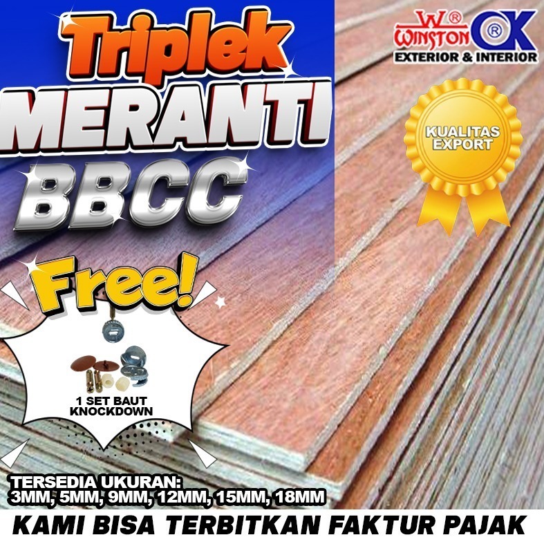 Triplek / MULTIPLEK / PLYWOOD Meranti BBCC (122x244), EXPORT 3MM 5MM 9MM 12 MM 15MM 18MM + FREE 1 SE