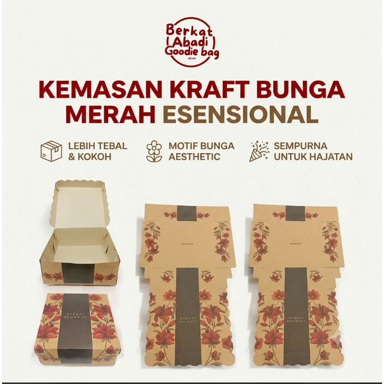 [100 pcs] DUS R5 / R8 / R10K KRAFT MOTIF BUNGA MERAH l DUS HAJATAN l DUS R8 350 GSM