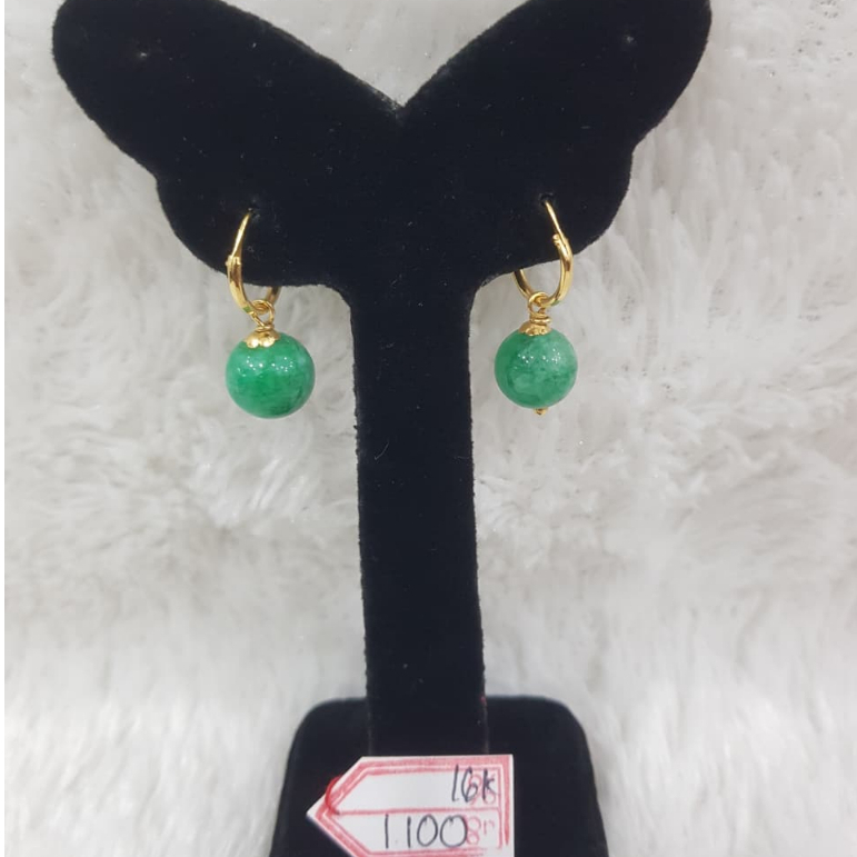 JR155D340D Anting jersy mata batu hijau sembur emas kuning 1.100gr 16K