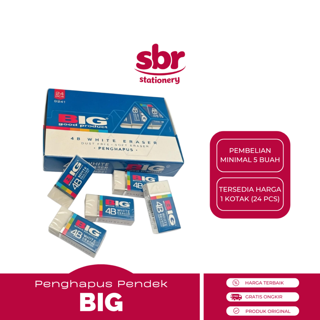 Penghapus Pendek BIG 4B White Eraser Dust Free Soft Eraser 24 pcs dijual PER PCS