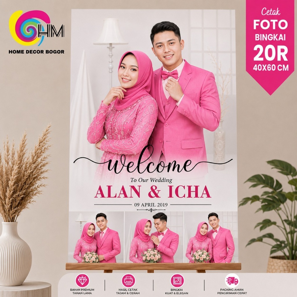 HM CETAK FOTO 20R 40X60 17R 30X40 PLUS BINGKAI MEDIA KAYU MDF PREMIUM ANTI PUDAR wedding wisuda kado