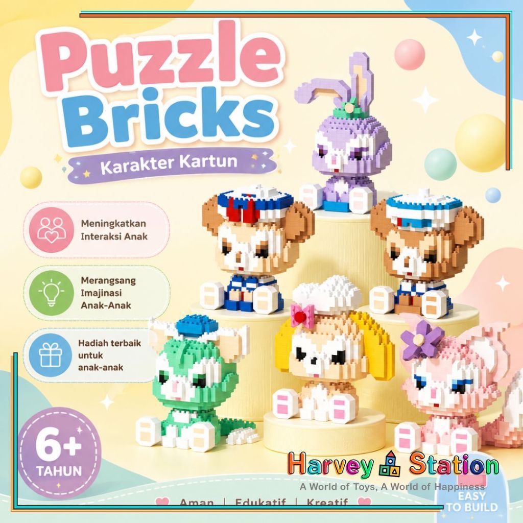 Mainan anak PUZZLE BALOK SUSUN DISNEY 3D DIY  Mainan Edukasi Bayi Puzzle Brick Mini Kartun Karakter 