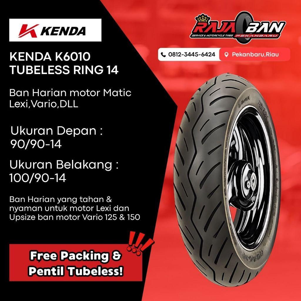 (FREE PENTIL) KENDA K6010 RING 14 90/90-14 100/90-14 K6010 MATIC TUBLESS TERBARU